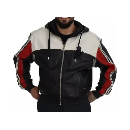 Black Leather Hooded Blouson Jacket