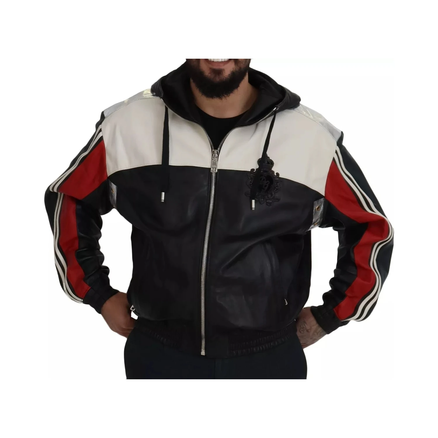 Black Leather Hooded Blouson Jacket