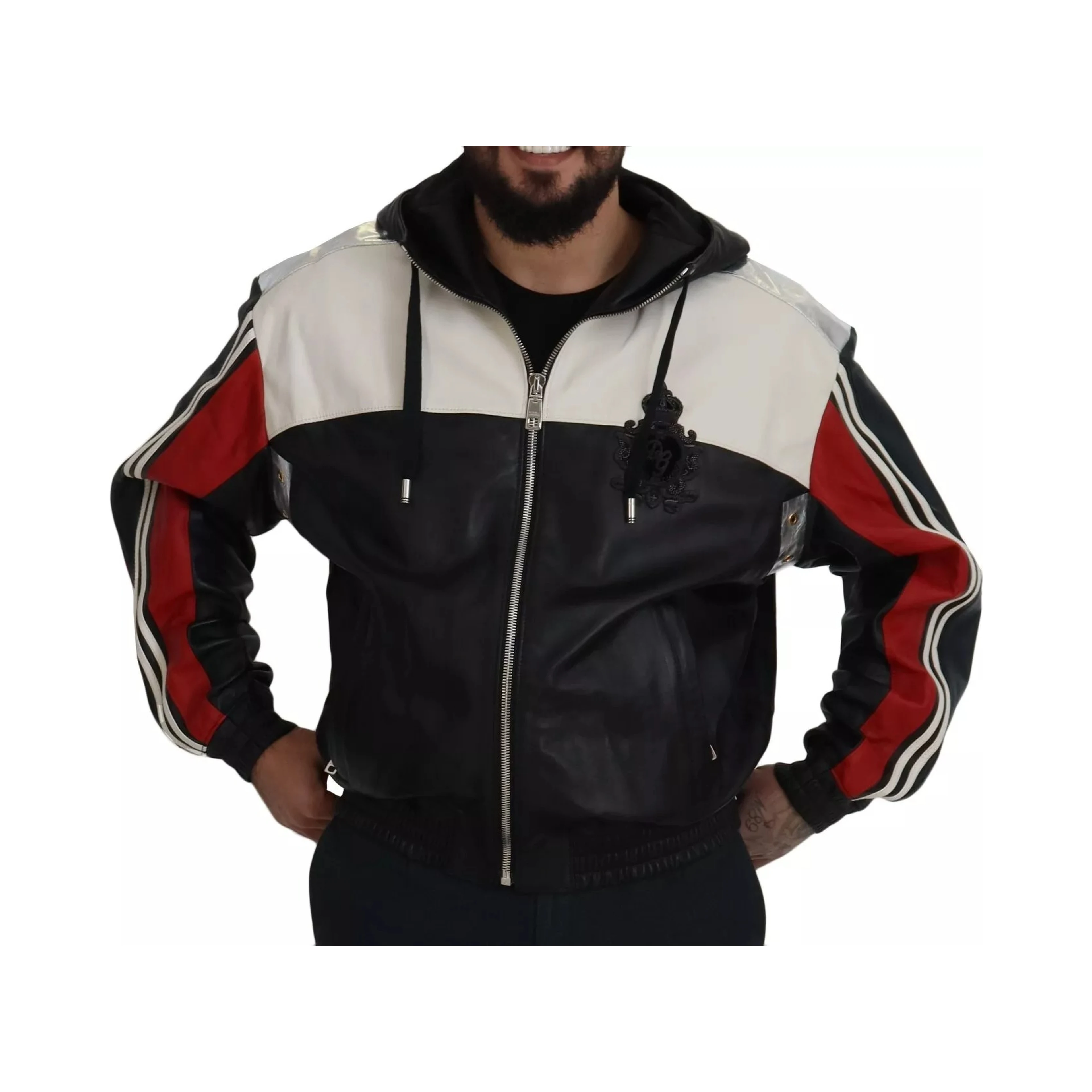 Black Leather Hooded Blouson Jacket