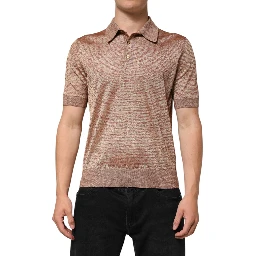 Brown Silk Textured Short Sleeve Polo T-shirt
