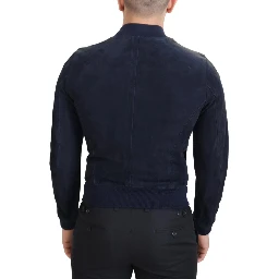 Dark Blue Suede Lambskin Blouson Jacket