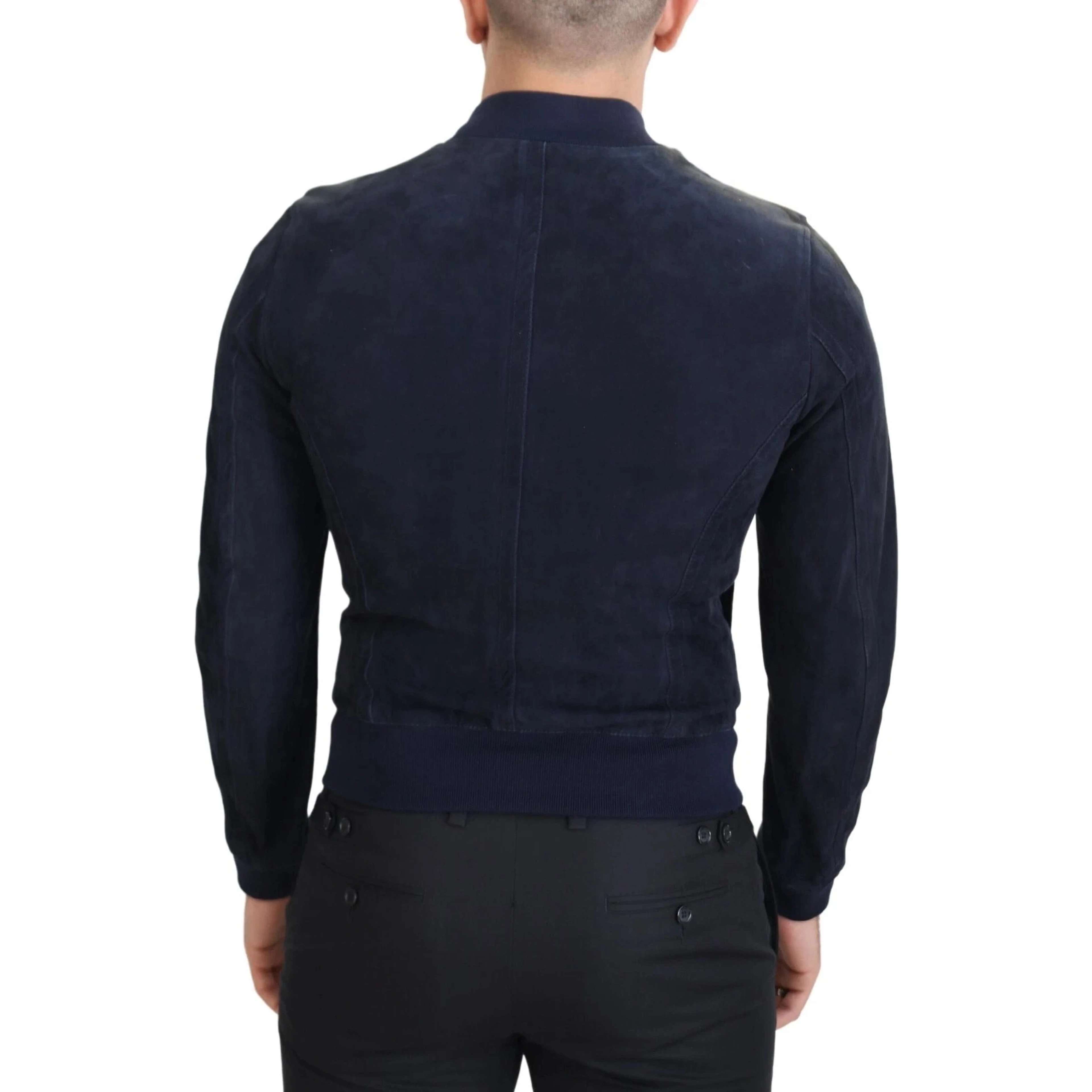Dark Blue Suede Lambskin Blouson Jacket