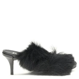 Black Leather Stiletto Heel Sandals