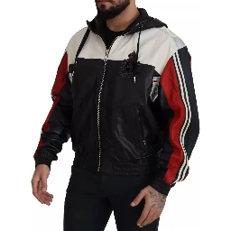 Black Leather Hooded Blouson Jacket