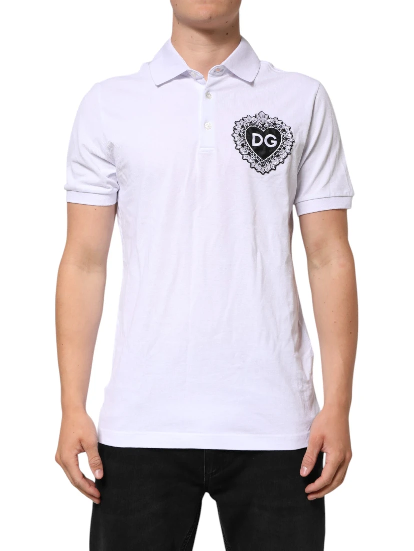 White Cotton DG Heart Logo Embroider T-shirt