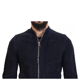 Dark Blue Suede Lambskin Blouson Jacket