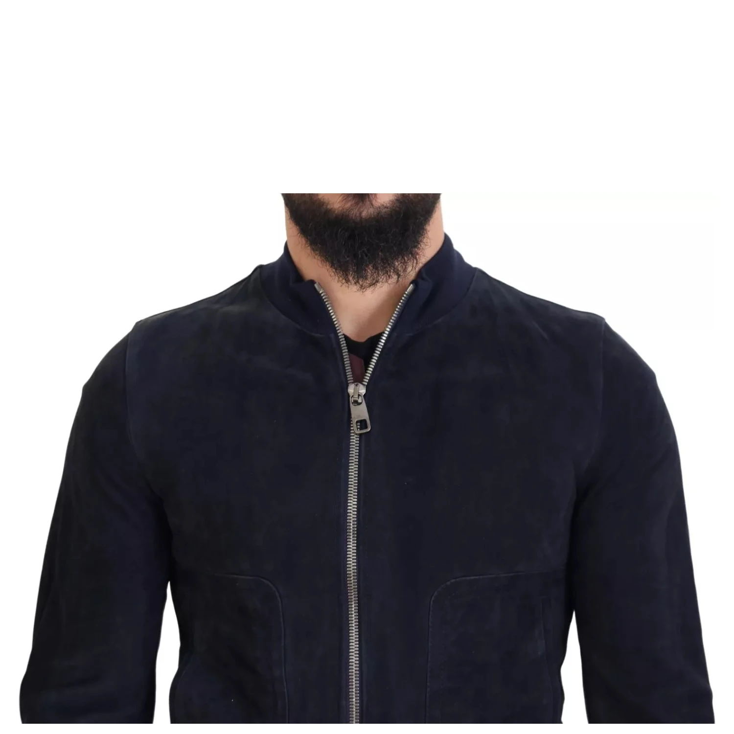 Dark Blue Suede Lambskin Blouson Jacket
