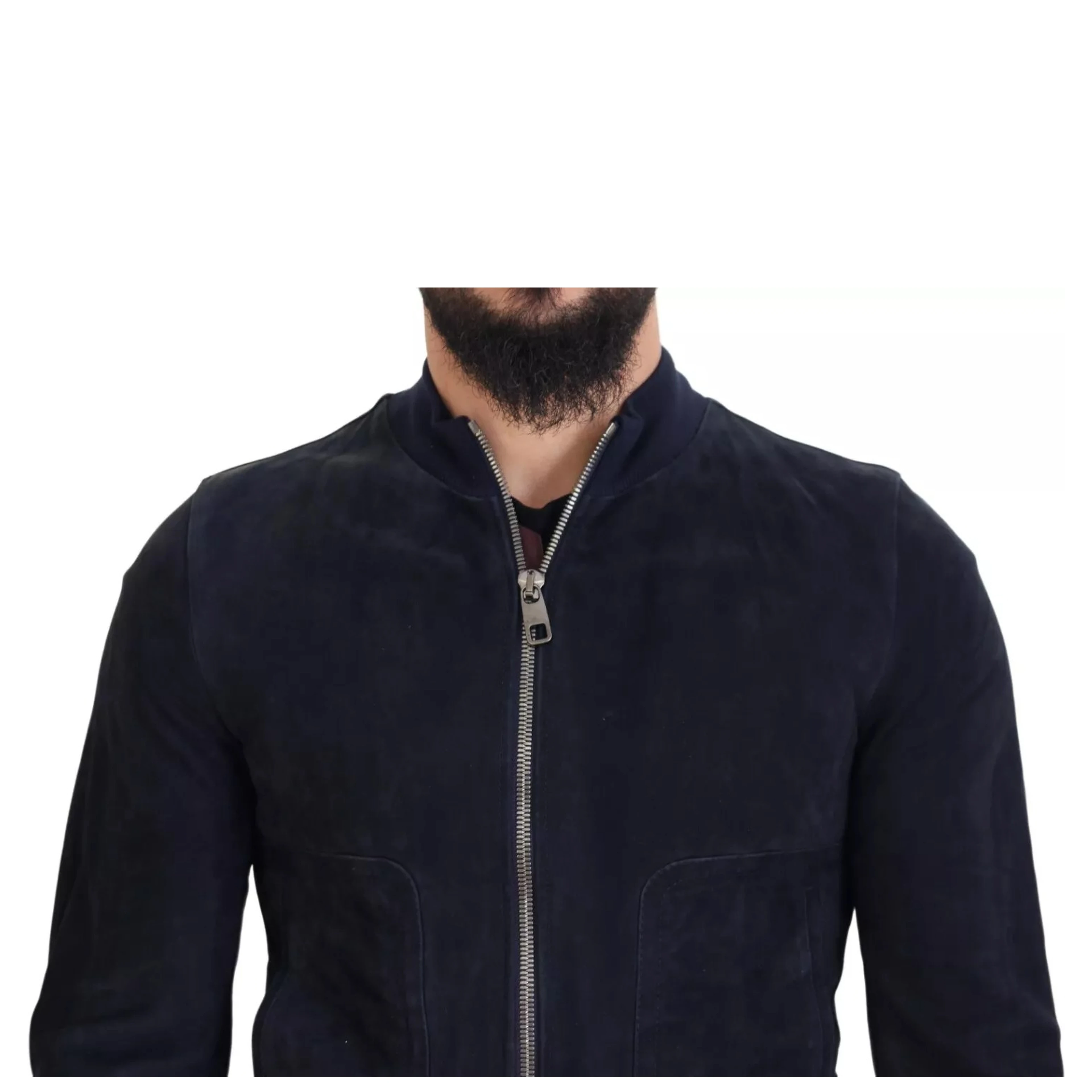 Dark Blue Suede Lambskin Blouson Jacket