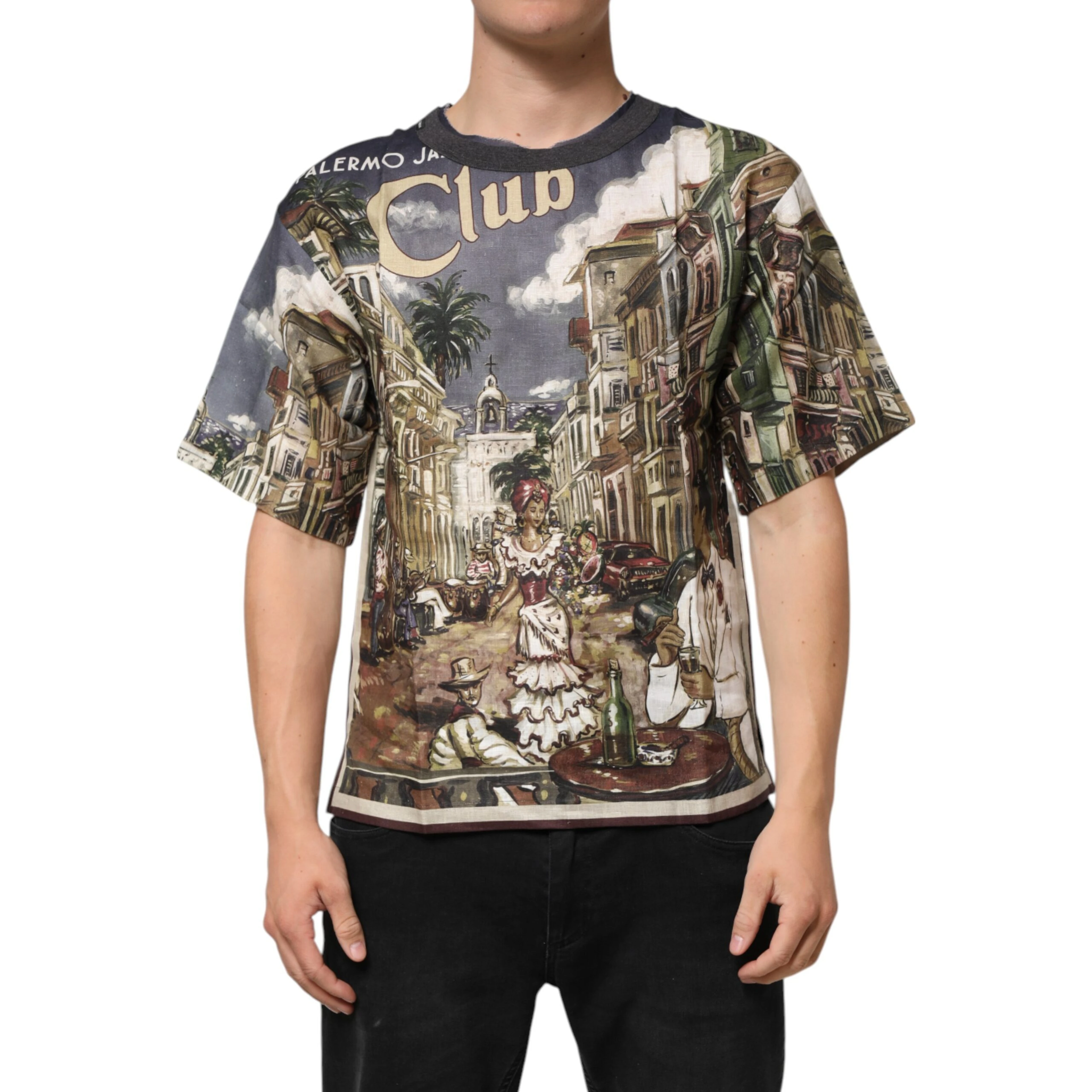Palermo Jazz Club Linen Crew Neck Men T-shirt