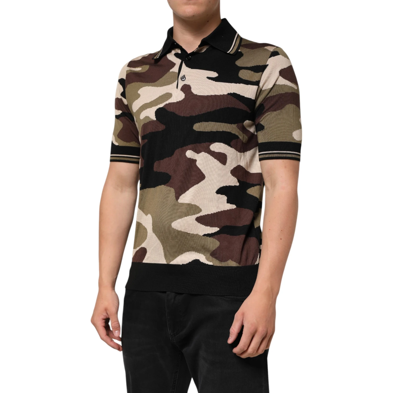Camouflage Brown Silk Military Polo T-shirt