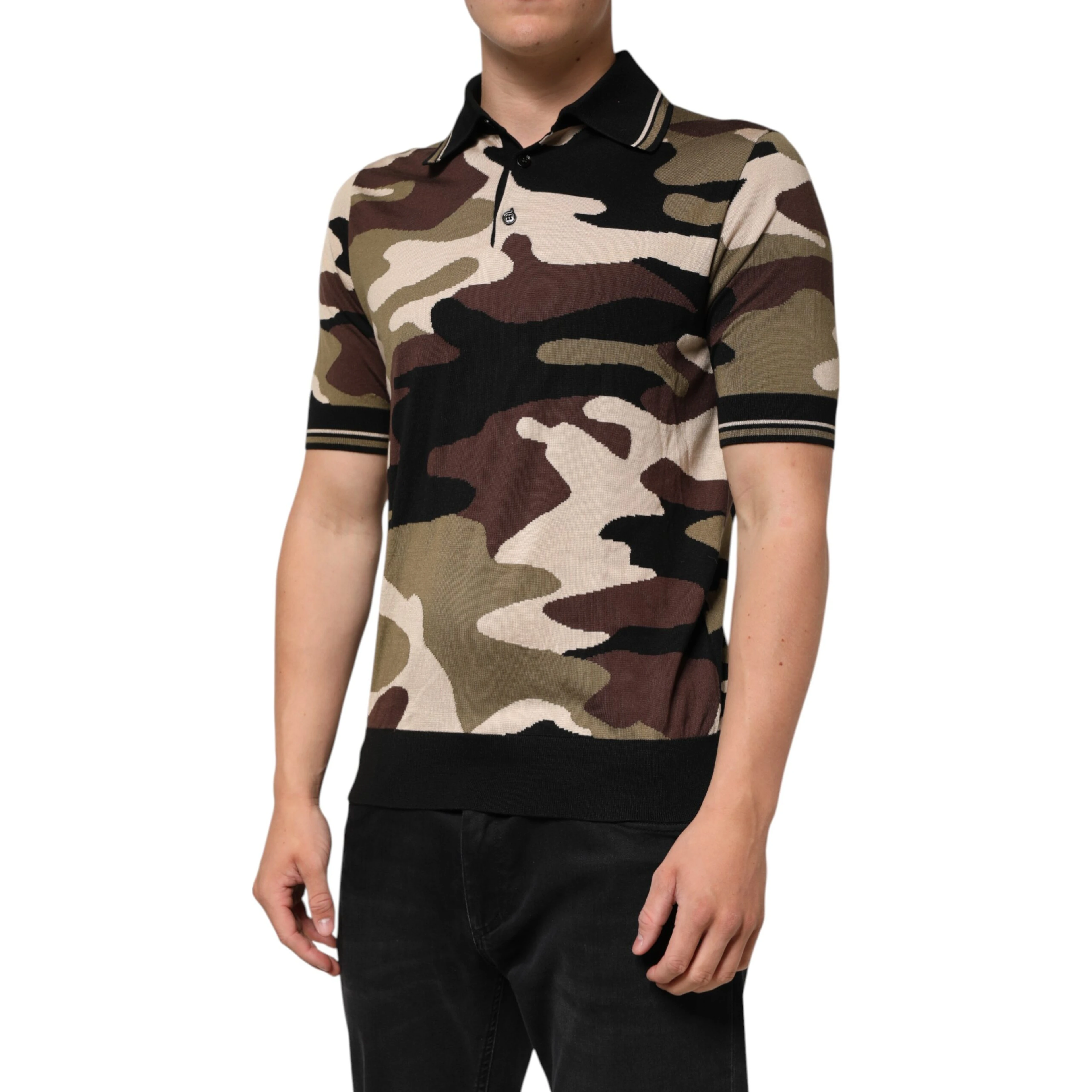 Camouflage Brown Silk Military Polo T-shirt