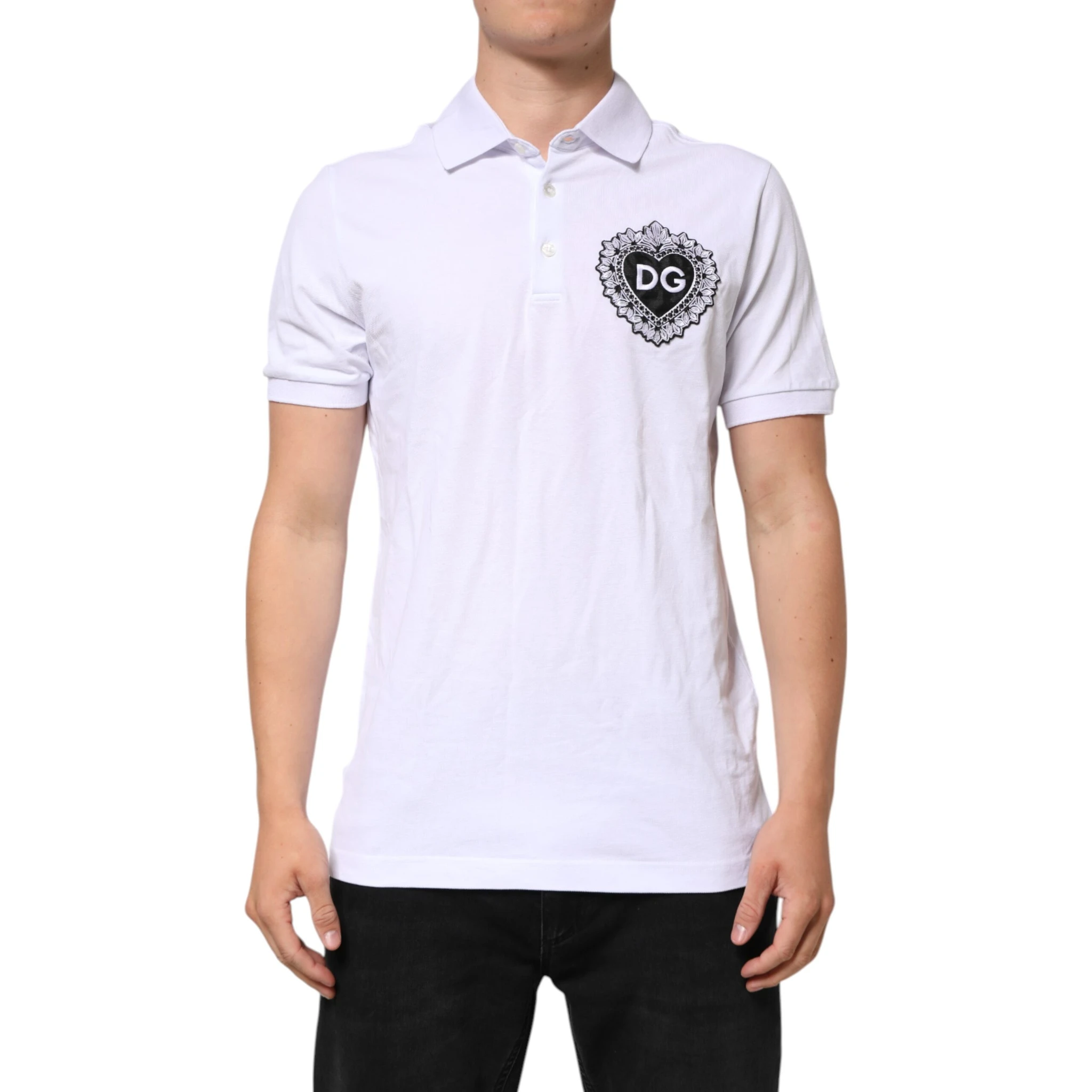 White Cotton DG Heart Logo Embroider T-shirt