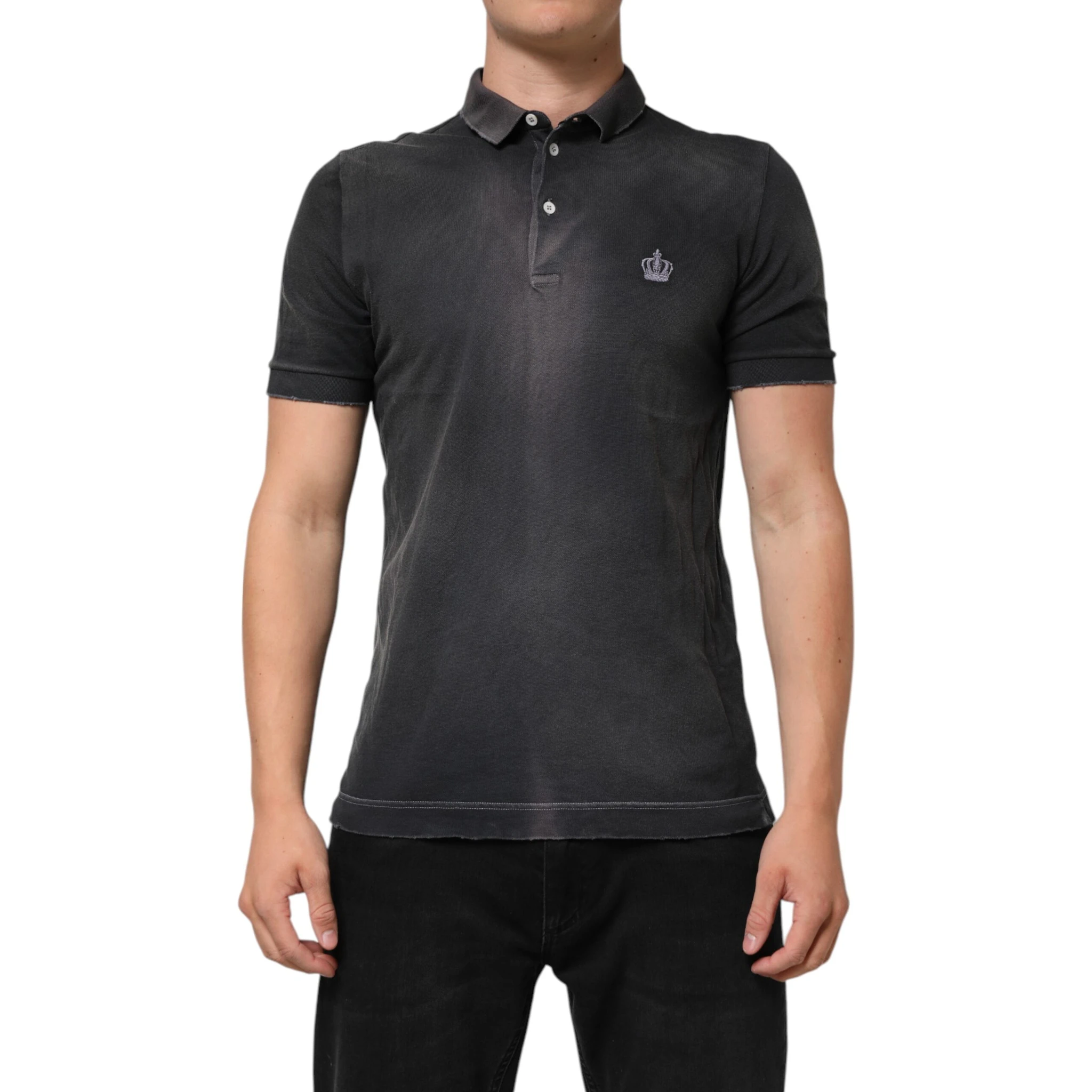Gray Cotton Crown Collared Men Polo T-shirt