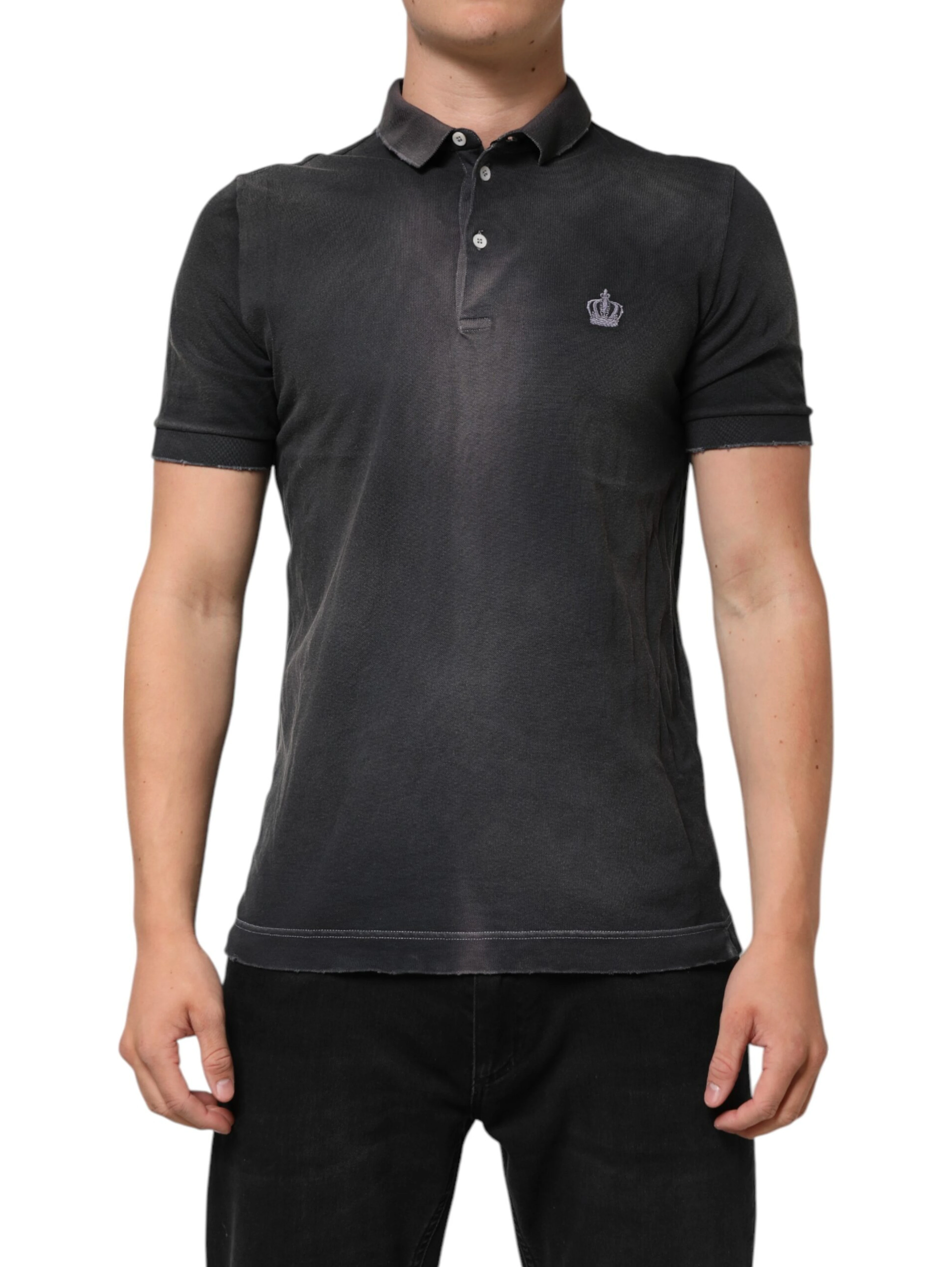 Gray Cotton Crown Collared Men Polo T-shirt