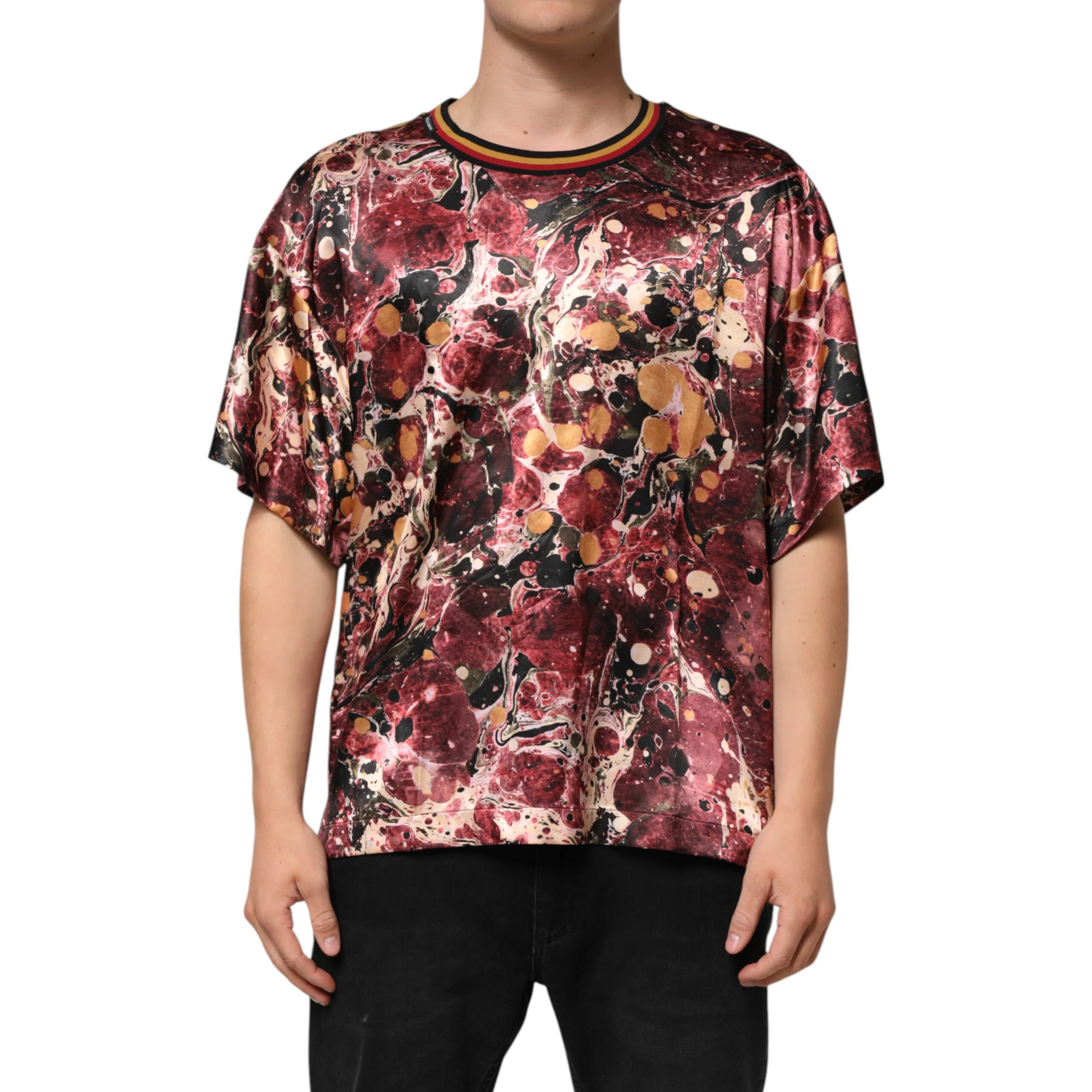 Multicolor Polyester Marble Print Oversize T-shirt