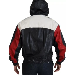 Black Leather Hooded Blouson Jacket