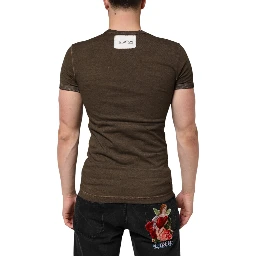 Dark Brown Cotton Tattered Logo Men T-shirt