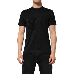 Black Cotton Embroidered DG Logo Pocket T-shirt