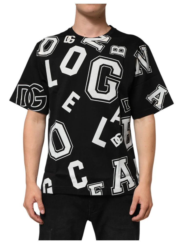 Black Cotton Letter Print Short Sleeve T-shirt