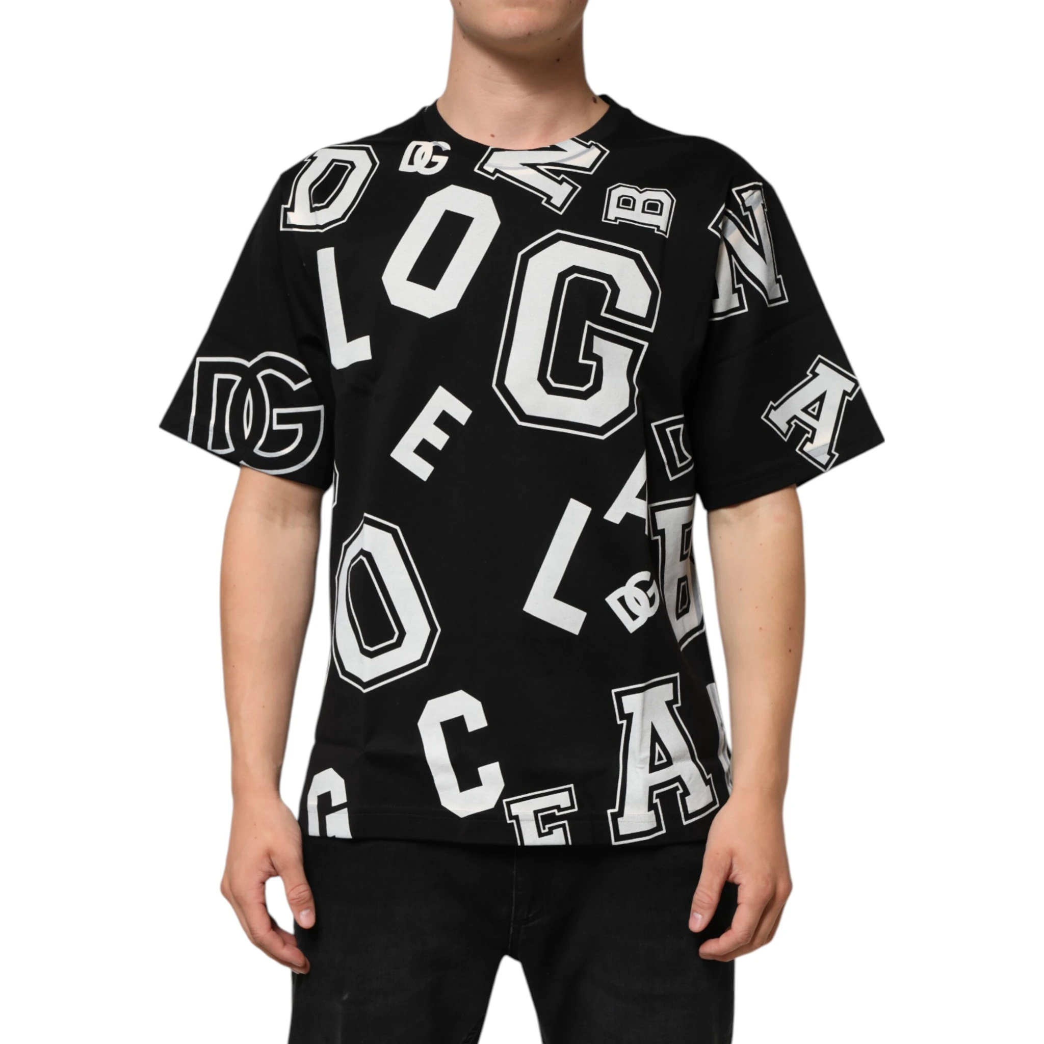 Black Cotton Letter Print Short Sleeve T-shirt