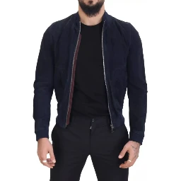 Dark Blue Suede Lambskin Blouson Jacket