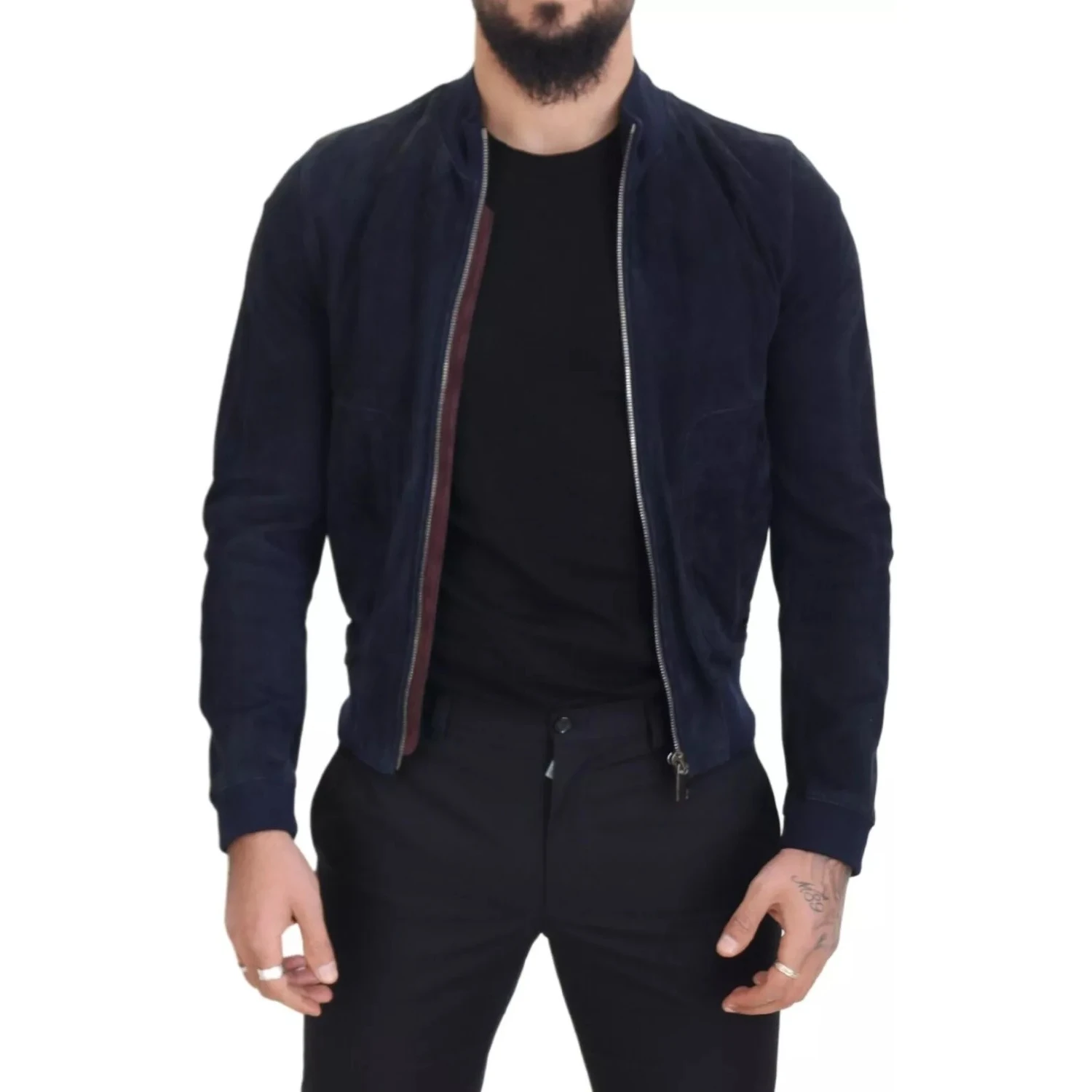 Dark Blue Suede Lambskin Blouson Jacket