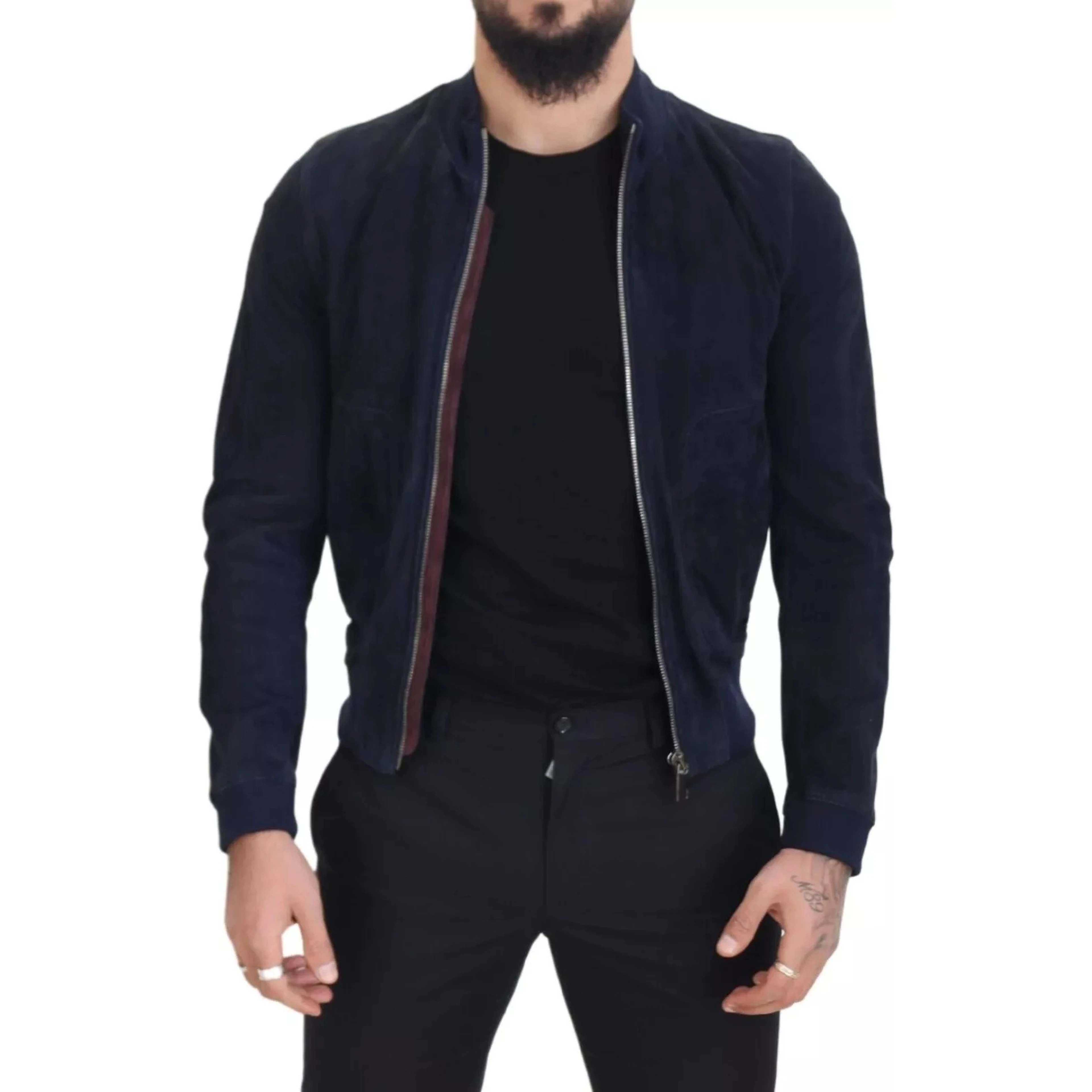 Dark Blue Suede Lambskin Blouson Jacket