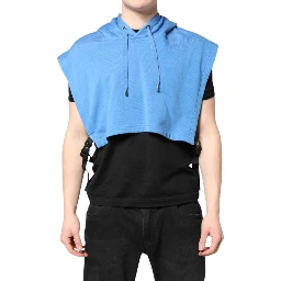 Blue Cotton Hooded Men Sportswear One Size Vest