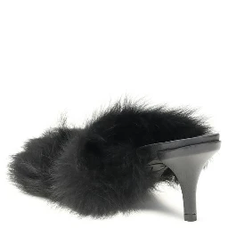 Black Leather Stiletto Heel Sandals