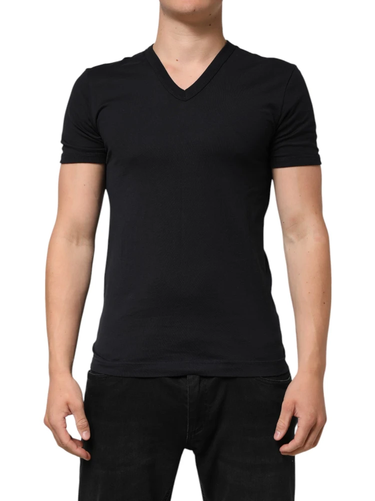 Black Cotton Plain V-Neck Men Shirt T-shirt
