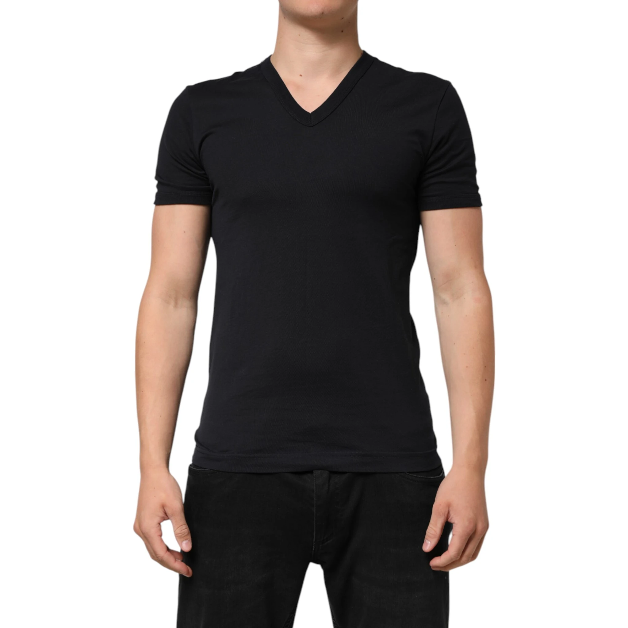 Black Cotton Plain V-Neck Men Shirt T-shirt