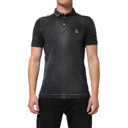 Gray Cotton Crown Collared Men Polo T-shirt