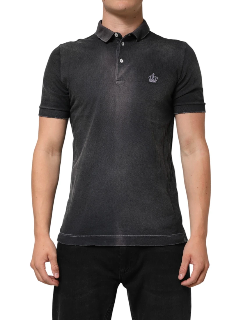 Gray Cotton Crown Collared Men Polo T-shirt