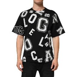 Black Cotton Letter Print Short Sleeve T-shirt