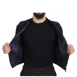 Dark Blue Suede Lambskin Blouson Jacket