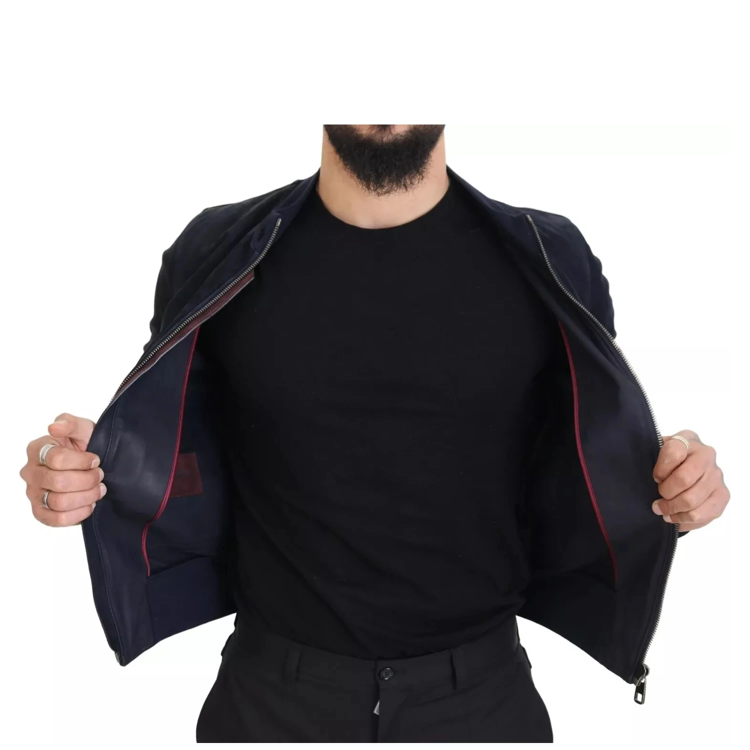 Dark Blue Suede Lambskin Blouson Jacket