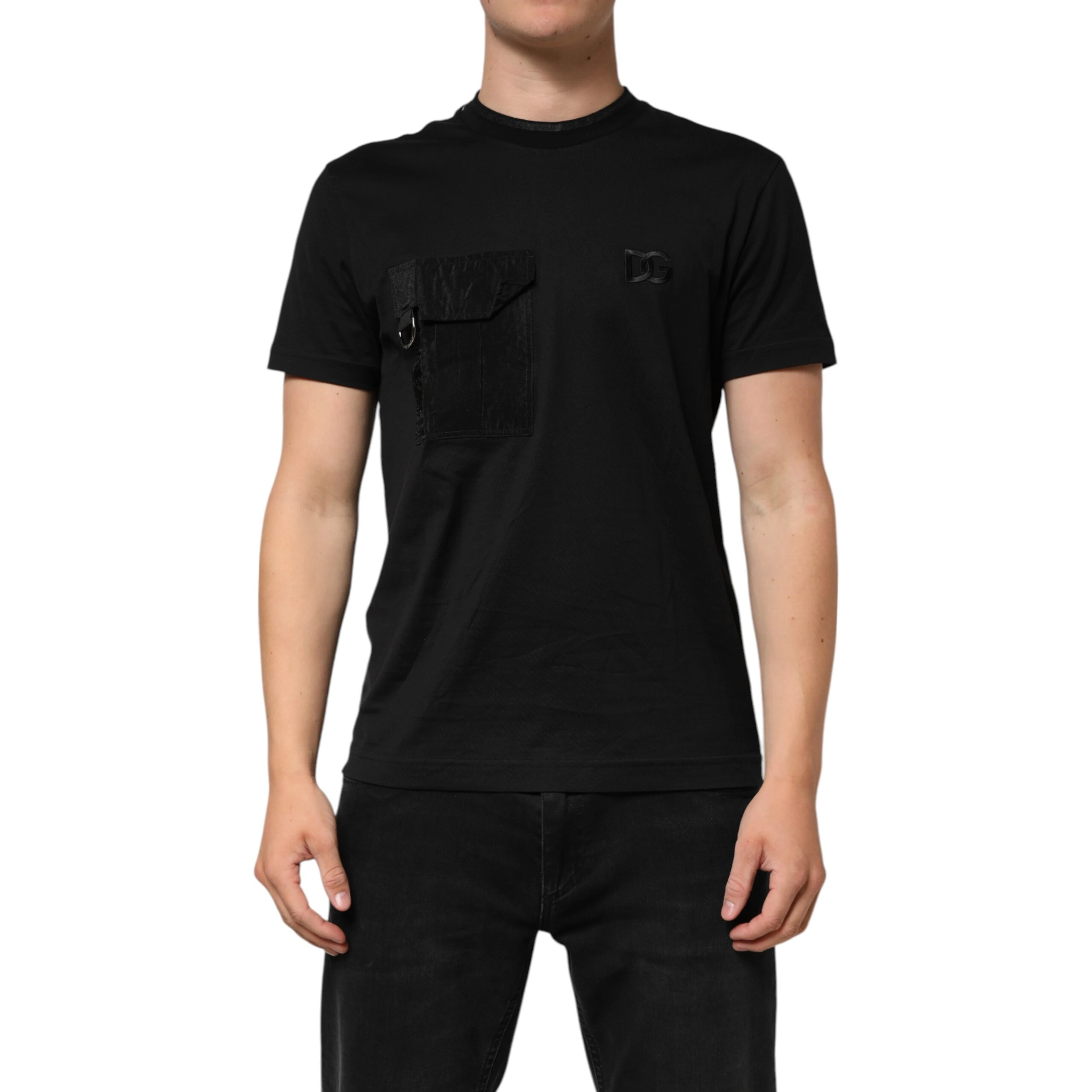 Black Cotton Embroidered DG Logo Pocket T-shirt
