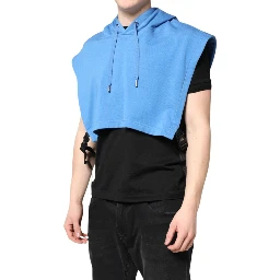 Blue Cotton Hooded Men Sportswear One Size Vest