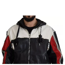 Black Leather Hooded Blouson Jacket