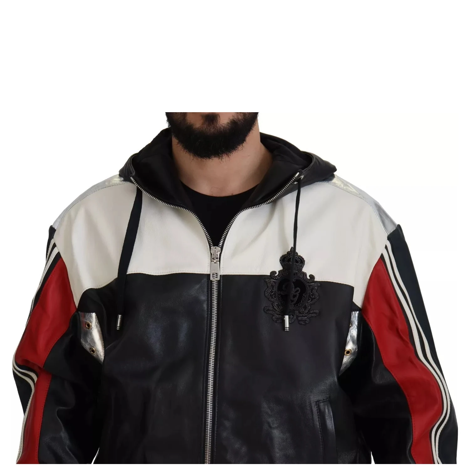 Black Leather Hooded Blouson Jacket