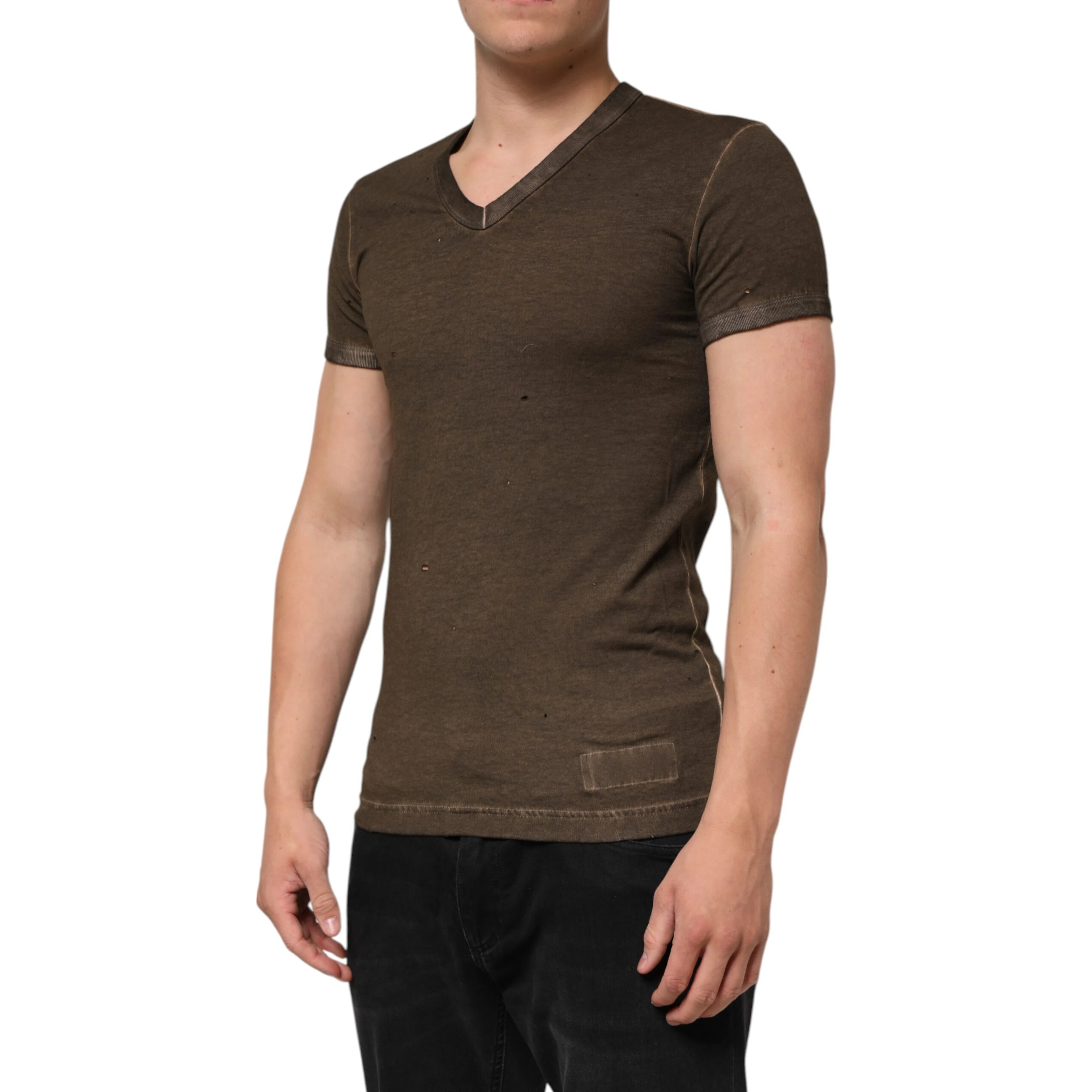 Dark Brown Cotton Tattered Logo Men T-shirt