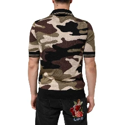 Camouflage Brown Silk Military Polo T-shirt