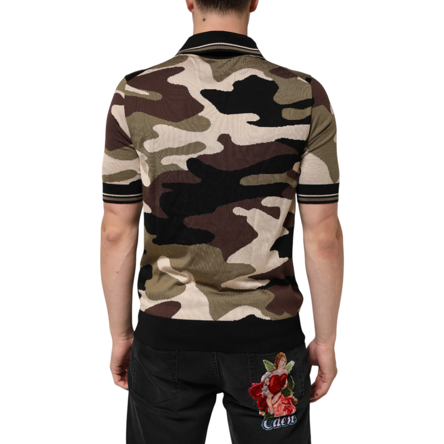 Camouflage Brown Silk Military Polo T-shirt