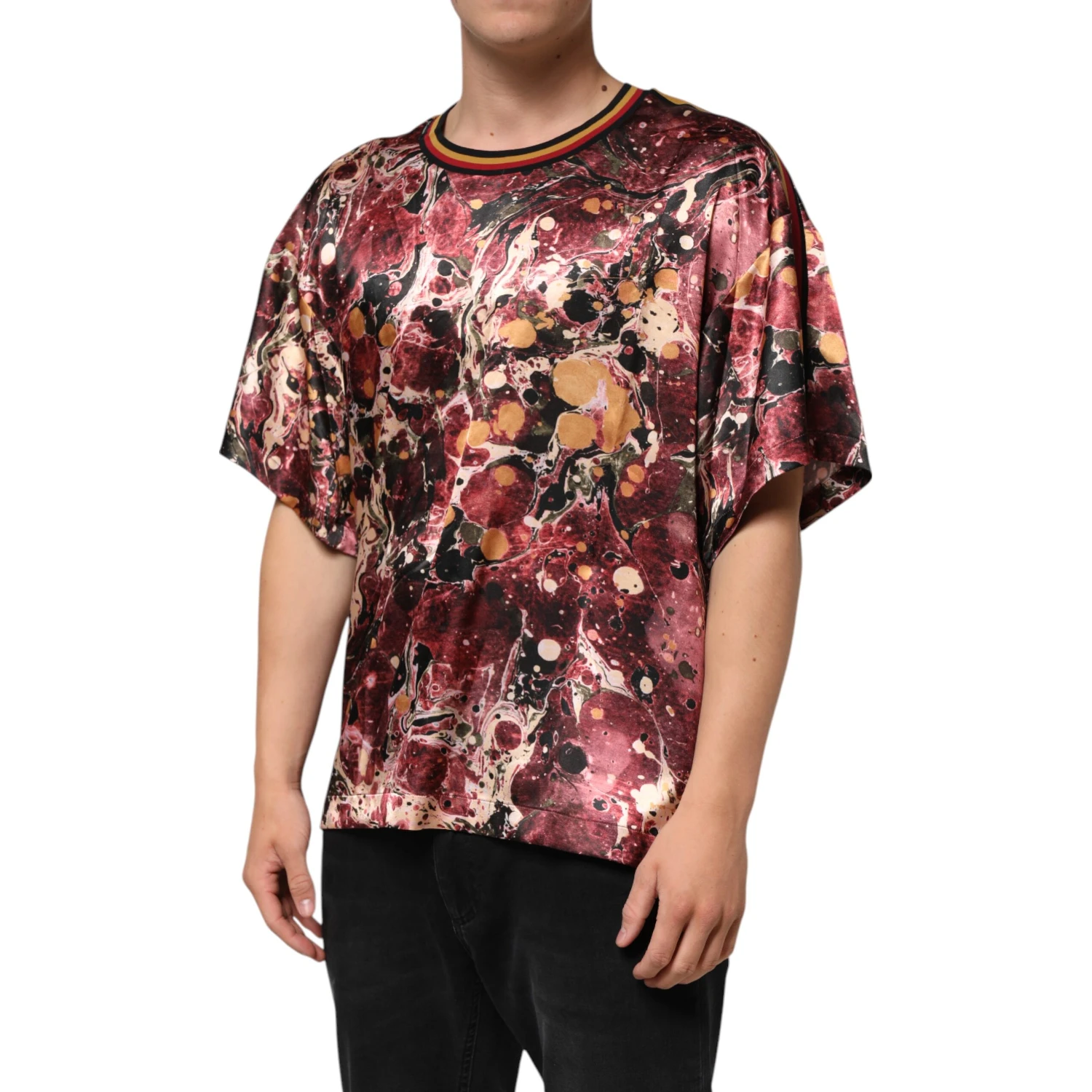Multicolor Polyester Marble Print Oversize T-shirt