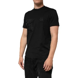 Black Cotton Embroidered DG Logo Pocket T-shirt