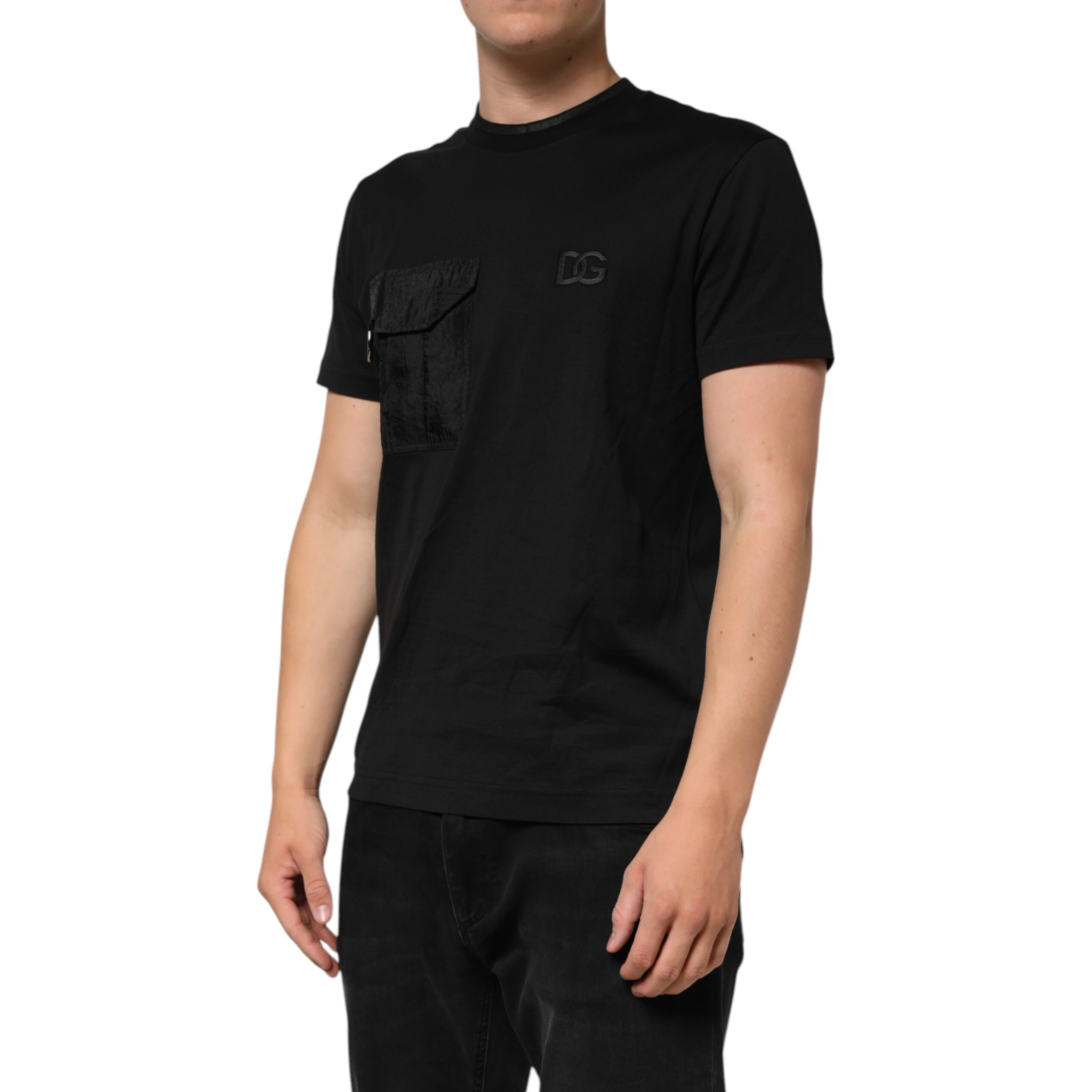 Black Cotton Embroidered DG Logo Pocket T-shirt