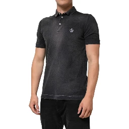 Gray Cotton Crown Collared Men Polo T-shirt