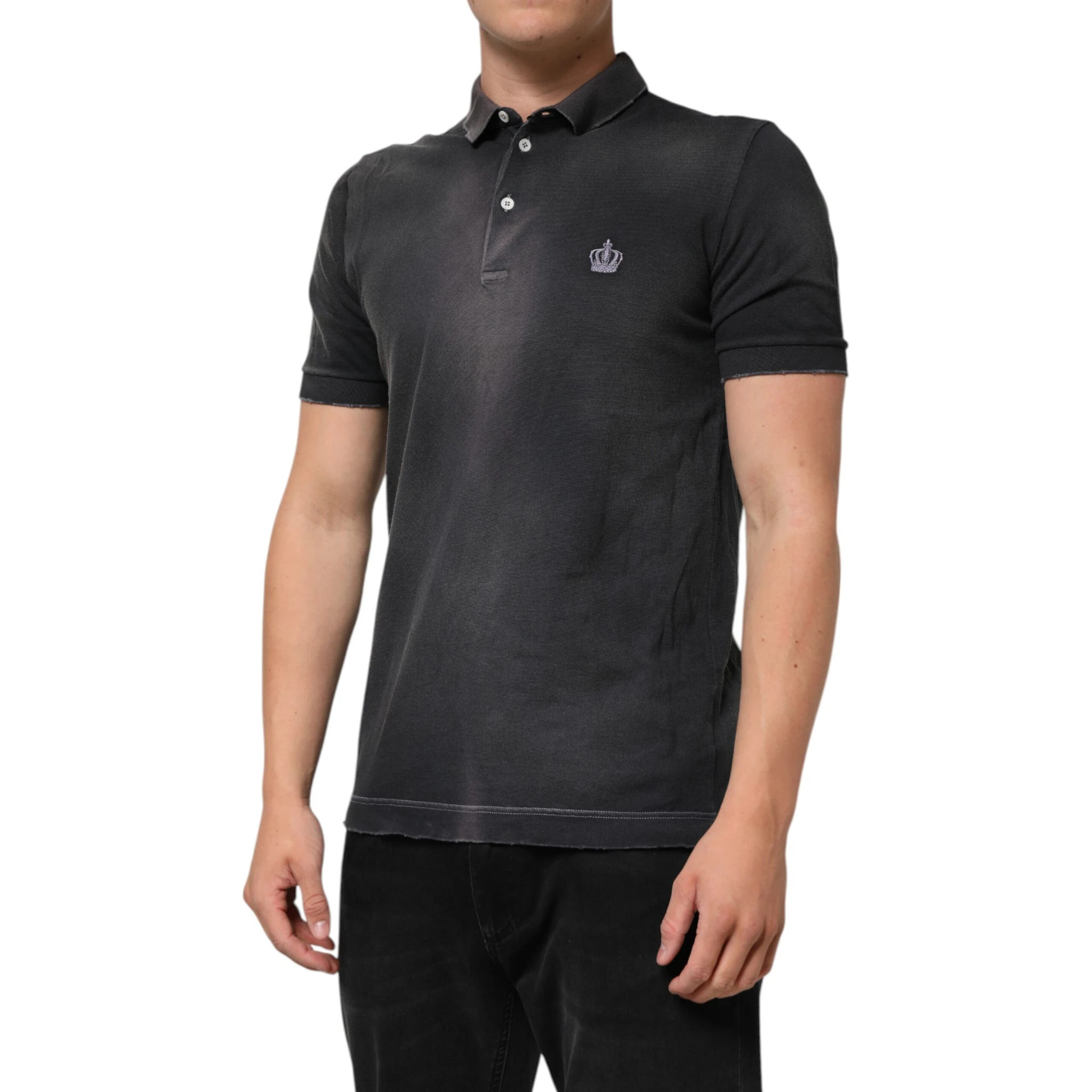 Gray Cotton Crown Collared Men Polo T-shirt