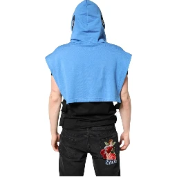 Blue Cotton Hooded Men Sportswear One Size Vest