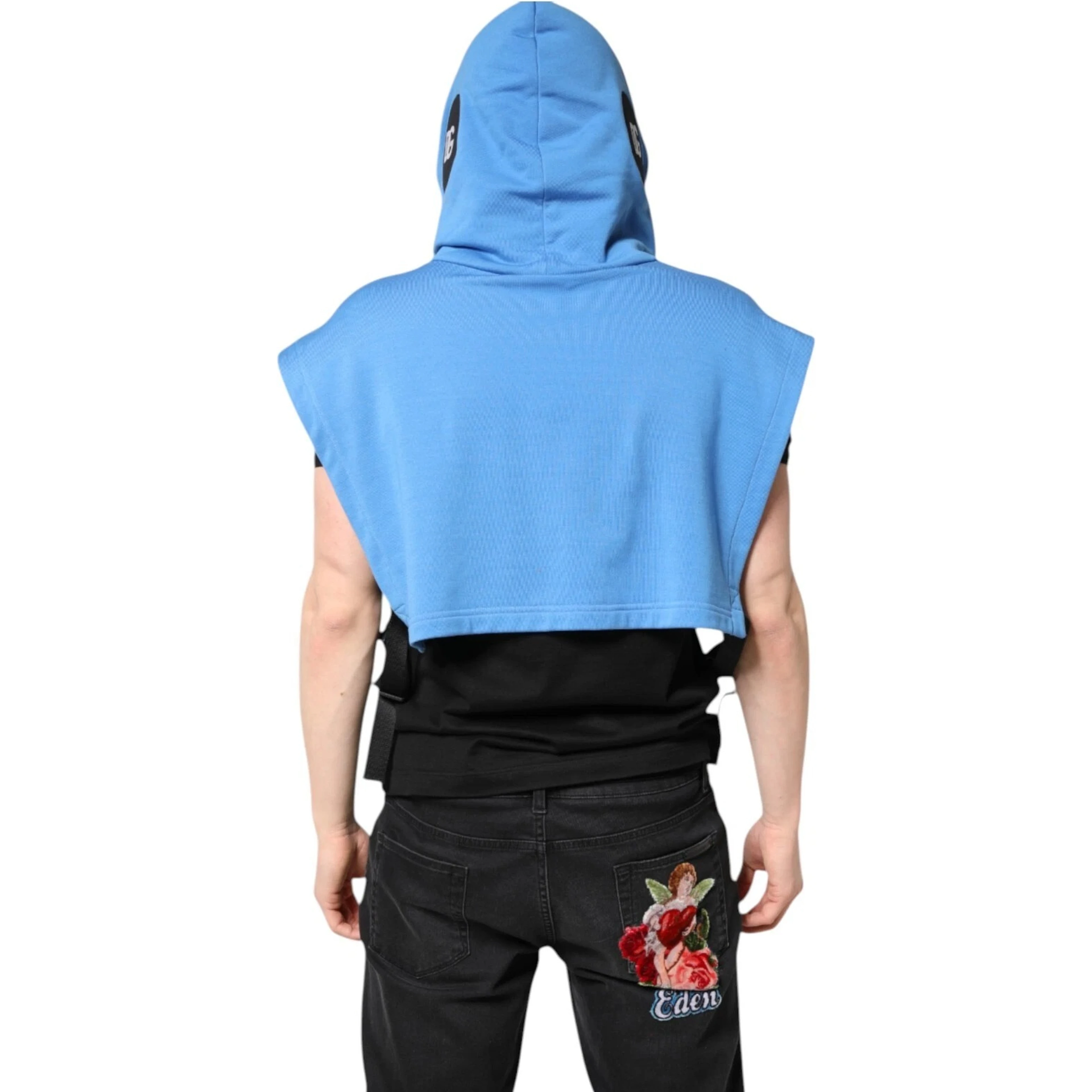 Blue Cotton Hooded Men Sportswear One Size Vest